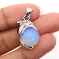 Silver dolphin pendant with a translucent milky white bead detail for DIY jewelry - Dolphin Shape / Opal