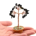 Mini árbol de la suerte hecho a mano con hojas de obsidiana negra y tronco de cobre - Ágata negra