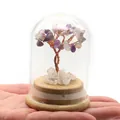 Mini árbol de la suerte de amatista en cúpula de vidrio con base de madera - Fluorita púrpura