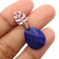Pendentif goutte en lapis-lazuli avec attache feuille dorée rose et oxydes - Lapis-lazuli