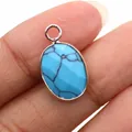Ovaler himmelblauer Steinanhänger mit Vergoldung und Marmorierung für DIY Schmuck - Blauer Türkis