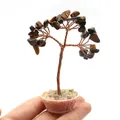 Mini tiger eye gemstone money tree with copper wire on small pink woven base - Tiger's Eye