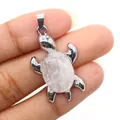 Ciondolo tartaruga argento con pietra naturale rosa e chiusura per accessori fai-da-te - Cristallo di rocca