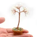 Mini árbol de la fortuna con piedras blancas en cesta tejida sobre la mano - Cristal de roca