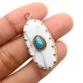 Oval dalmatian jasper stone pendant with blue evil eye charm in gold frame - Pendant Only (Without Chain) / Howlite
