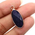 Blauwe goudsteen ovale hanger met gefacetteerde snit en vergulde rand voor sieraden - Blauwe Zandsteen