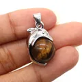 Tiger eye stone dolphin pendant with silver plated metal wrap for DIY jewelry - Dolphin Shape / Tiger's Eye