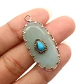 Oval green aventurine pendant with teardrop turquoise inlay in rose gold bezel - Pendant Only (Without Chain) / Green Aventurine