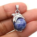 Silver dolphin pendant with a round blue natural stone bead for DIY jewelry designs - Dolphin Shape / Blue Spot Stone