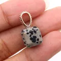 Natural Dalmatian jasper square cube stone pendant with copper bail jewelry accessory - Dalmatian Jasper