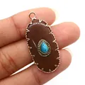 Oval reddish-brown stone pendant with turquoise inlay and gold-tone serrated metal edge - Pendant Only (Without Chain) / Purple Aventurine