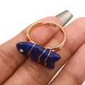 Handgemaakte goudkleurige ring met blauwe steenvis en verstelbare band - Lapis lazuli