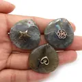 Labradorite teardrop pendants with star, rose, and heart metal charms for DIY jewelry - Labradorite (Heart)