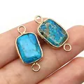 Detail of natural imperial stone connector pendants with gold plating for DIY jewelry - Blue