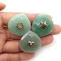 Green aventurine teardrop pendants with gold star, flower and heart metal charms - Green Aventurine (Heart)