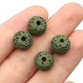 Close-up of olive green lava stone beads showing porous texture for DIY jewelry making - Army Green