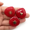 Red teardrop stone pendant with gold flower, heart and star metal accents - Red Carnelian (Heart)