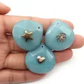 Three light blue teardrop stone pendants with gold star heart and rose metal patches - Blue Chalcedony (Heart)