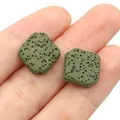 Macro view of olive green square lava stone beads showing natural porous texture - 14mm (1 Strand) / Olive Green