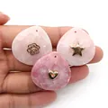 Pink quartz teardrop pendants with rose gold metal rose and star charms for DIY jewelry - Rose Quartz (Heart)