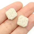 Macro shot of cream volcanic lava stone square beads for DIY jewelry making - 14mm (1 Strand) / Off White