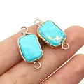Rectangular sky blue turquoise connector with gold plated edges for DIY jewelry making - Sky Blue