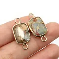 Rectangle natural imperial stone connector with gold plating for DIY jewelry making - Colorful