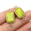 Rectangle green imperial jasper gemstone connector with gold plating for DIY jewelry - Grass Green