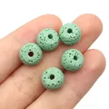 Five pale green natural lava stone beads with porous texture for DIY jewelry making - No. 3 (7x10mm) / Pale Green