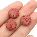 Flat round reddish-brown volcanic lava stone beads for DIY jewelry making - 12mm (6mm Thickness) / No.4 (Reddish Brown)