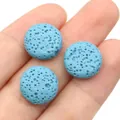 Tre perle di pietra lavica azzurro con trama porosa per la creazione di gioielli - 12 mm (spessore 6 mm) / N. 5 (Celeste)