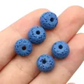 Blue volcanic lava rock beads with natural porous texture for DIY jewelry making - Blue