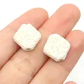 Two square white lava stone beads with porous texture for DIY jewelry making - 14mm (1 Strand) / White