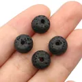 Natural black lava stone beads for DIY jewelry with porous texture and drilled holes - Black