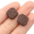Flat square brown lava stone beads with natural porous texture for DIY jewelry making - 14mm (1 Strand) / Dark Coffee