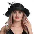 Elegant black fascinator hat with mesh floral details and feathers for formal events - M(56-58cm) / Black