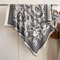 Elegant gray and white rose flower cashmere scarf with polka dot borders and fringe - Gray