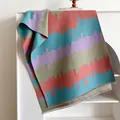 Artistieke kleurblok sjaal met vloeibaar patroon en zachte franjes voor dames - Blauw Oranje