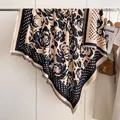 Elegant apricot shawl with black rose floral print and polka dots in faux cashmere - Black Camel