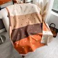 Double-sided warm scarf with heart patterns, color blocking, and fringe edges - Brown