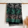 Ethno-Schal aus Kaschmirimitat mit dunkelgrünem Dala-Pferd- und Blattmuster-Jacquard - Schwarz Grün