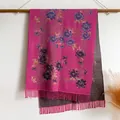 Elegante sciarpa in cashmere floreale rosa e marrone con design reversibile e frange - Rosa Rosso