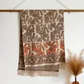 Ethnic style pashmina shawl featuring horse and leaf patterns with tassel edge - Beige Orange