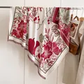 Elegant iris floral cashmere-like shawl with vintage red flower print and soft fringe trim - Red