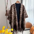 Deep brown paisley shawl with tassels and vintage bohemian pattern for autumn winter - Brown