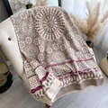 Ethnic bohemian style cashmere shawl scarf in beige and brown with burgundy tassels - 185cmx65cm / Light Gray