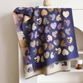 Detail of the double-sided heart floral print and fringe tassels on the purple scarf - Purple