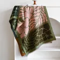 Elegant double-sided scarf with pink begonia floral print on sage green background - 180cmx65cm / Green