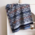 Navy and pink checkered scarf with elephant prints and fringe, soft cashmere-like shawl - 180x65cm / Blue