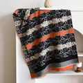 Cartoon elephant print knit scarf with fringe in orange grey and black tones - 180x65cm / Black and Gray